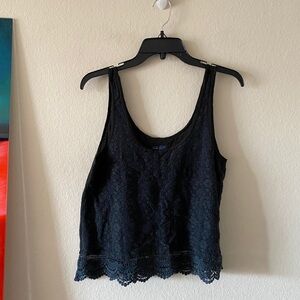 Black Floral Lace Knit Tank Top